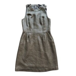 Banana Republic Dress Womens 10 Gold Metallic Tweed Sheath Wool Blend Sleeveless